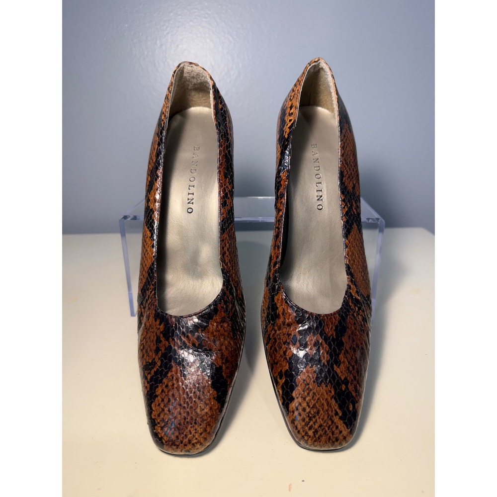 Bandolino Womens Brown Snakeskin Print Square Toe Block Heel Pumps Size 7M